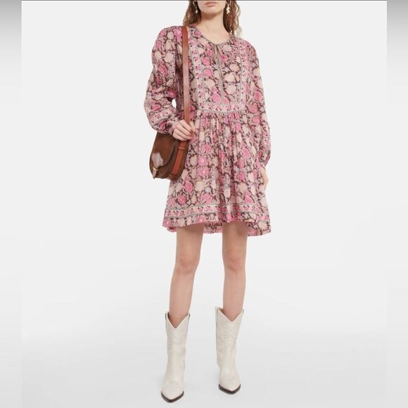 Isabel Marant Étoile Gilinesia Floral Cotton Peasant Minidress size 36/us size 4 - Picture 1 of 16